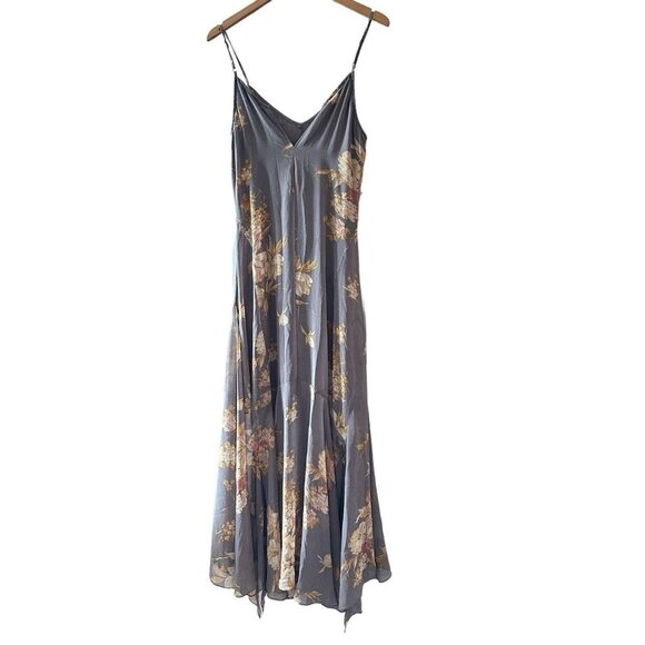 Lulus Feeling Freesia Gray Floral Print Maxi Dress Size Small READ missing butto - Picture 2 of 11